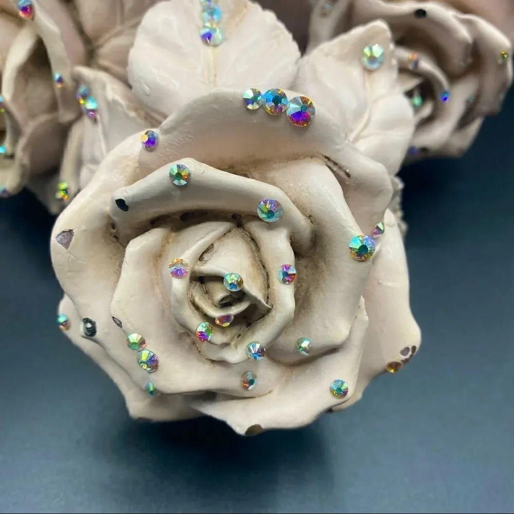 Pink Roses with Iridescent Rhinestones Tiebacks